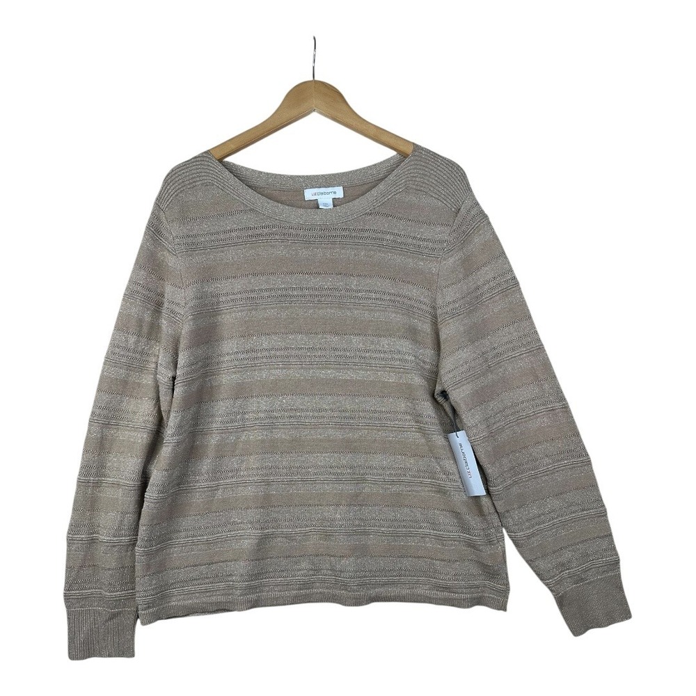 New Liz Claiborne Crewneck Open Knit Sweater size XXL Gold/Beige